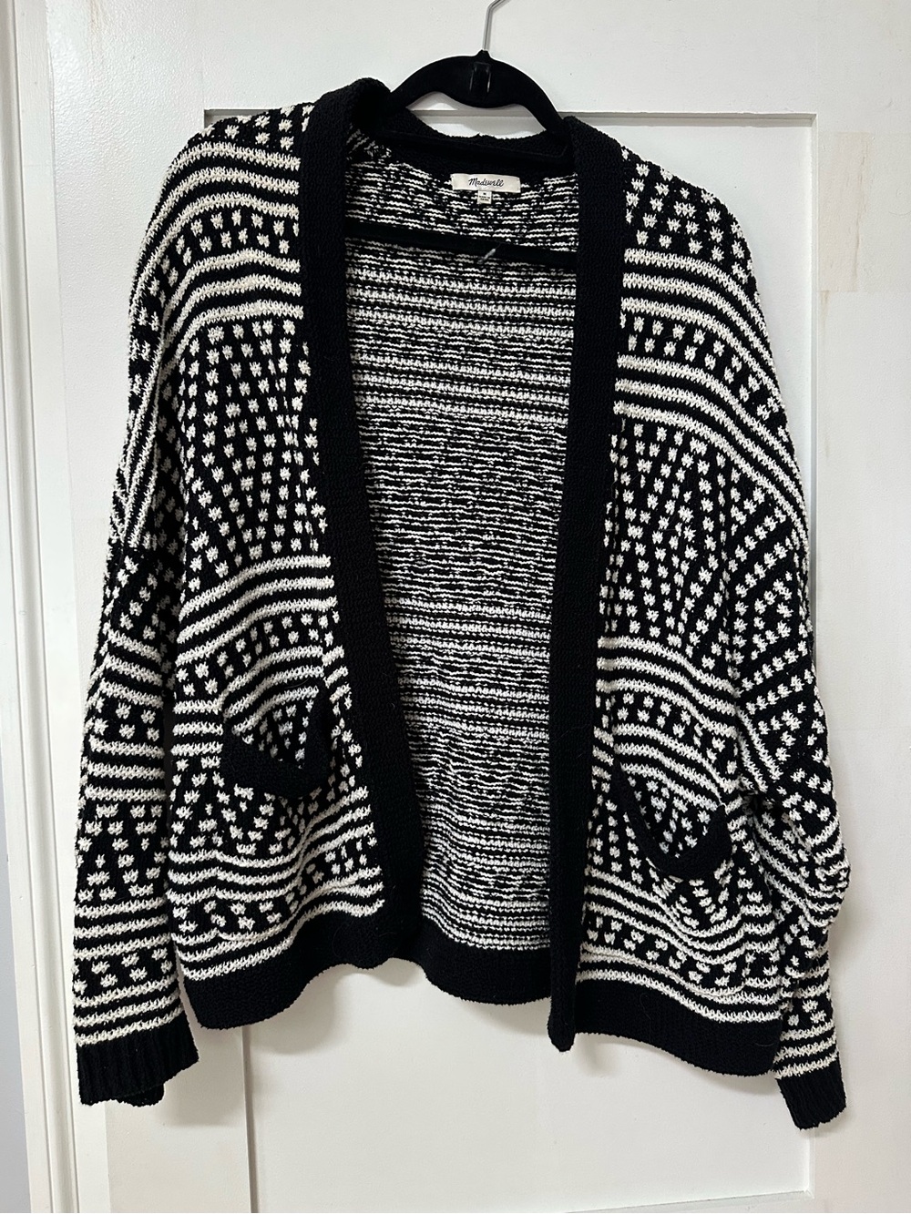 Madewell shawl cardigan in black and white pattern